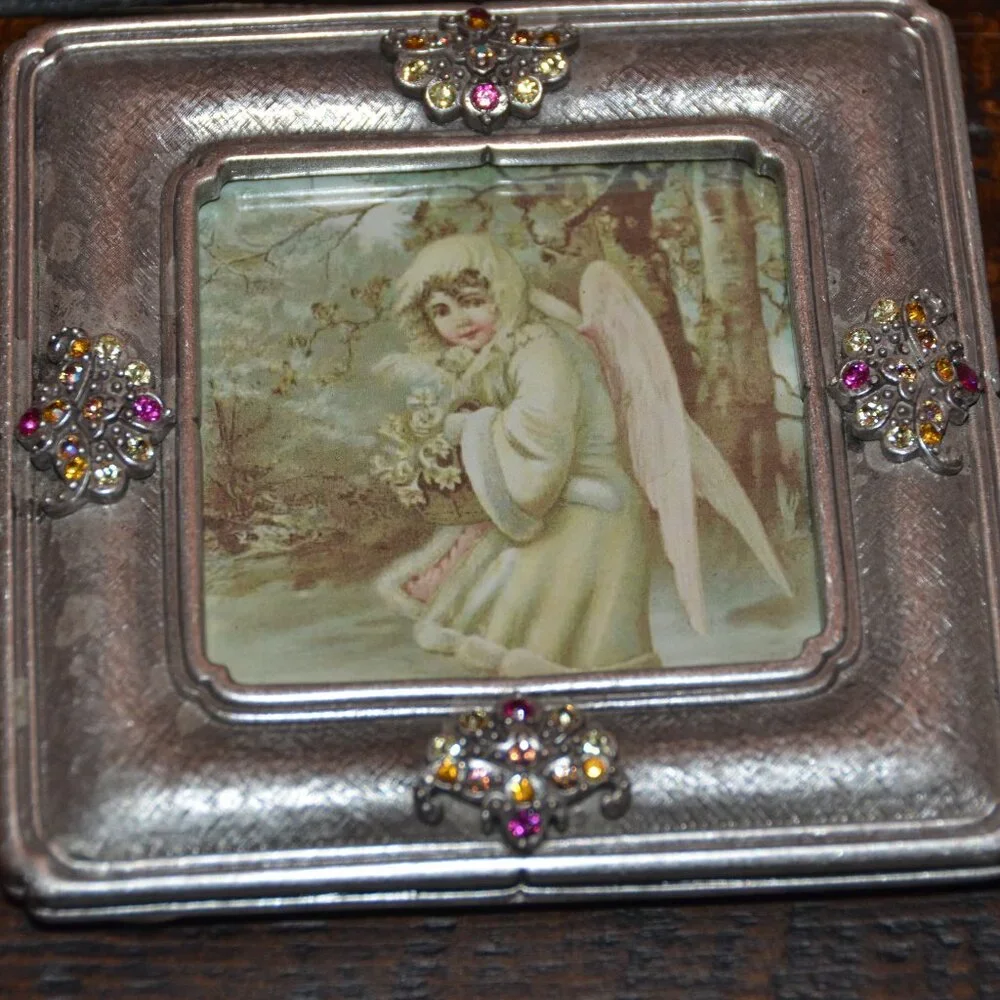 RARE LUXURY JAY STRONGWATER CHINOISERIE SILVER PINK FAN ENAMEL CRYSTAL FRAME